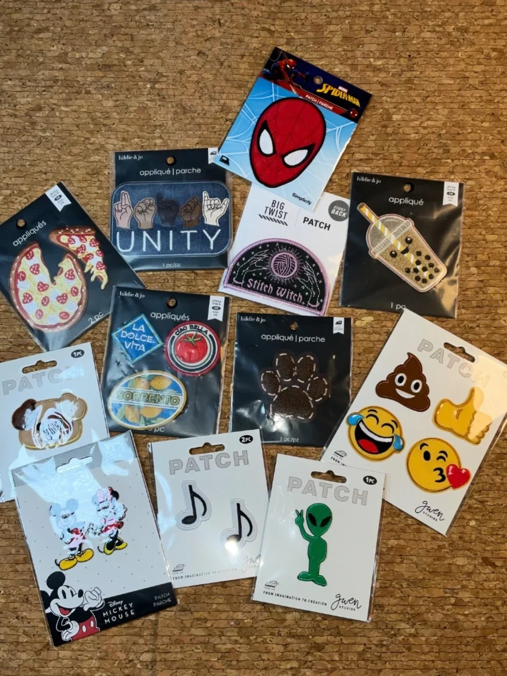 12 Pc Iron On Patch Lot Disney Marvel Spider-Man Mickey Emoji Alien Pizza NWT